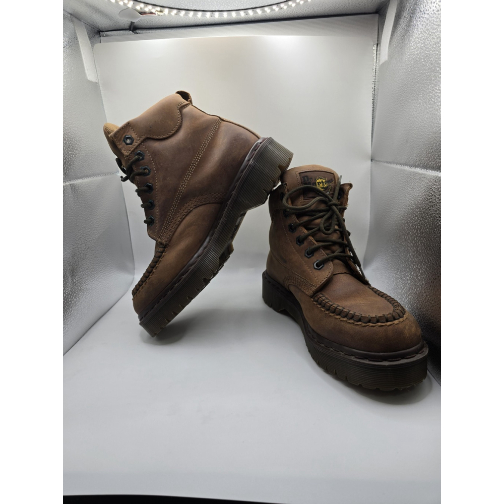 DR. MARTENS Womens Chunky Brown Leather Lace Boots. Worn 1 Time Size 5 - Picture 3 of 14